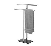WENKO Portasciugamani Lava a forma di T, portasciugamani a 2 bracci, combinazione di tubo rotondo e quadrato in acciaio inox lucido con base in vetro di sicurezza pesante, 50 x 81,5 x 20 cm