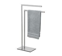 WENKO Portasciugamani Recco, portasciugamani da pavimento in acciaio inossidabile satinato con base pesante per un appoggio sicuro, due aste per riporre gli asciugamani, 48 x 80,5 x 20 cm