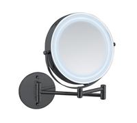WENKO Power-Loc® LED Specchio da parete mod. Lumi, specchio cosmetico con illuminazione, ingrandimento 5x, senza foratura, superficie dello specchio Ø 17,5 cm