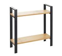 WENKO Ripiano per cucina Lou, ripiano elegante per il piano lavoro in metallo con mensole in bambù, due livelli per più spazio in cucina, (L x A x P): 32 x 33 x 11 cm, nero/marrone chiaro