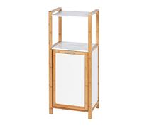 WENKO Scaffale con scomparto portabiancheria Finja - Scaffale per la stanza da bagno con portabiancheria Capacità: 30 l, Bambù, 40 x 95 x 30 cm, Marrone
