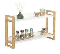 WENKO Scaffale da parete Finja. moderno scaffale per la casa in stile Scandi Chic. mensola utilizzabile in maniera versatile per accessori. libri. in pregiato bambù ecosostenibile abbinato a MDF. 62.5 x 35 x 15 cm. colore bianco/naturale