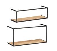 WENKO Scaffale da parete Geo, 2 pezzi, ripiano per conserve in metallo e legno di pino, piano di appoggio dal design industriale per la casa, 55 x 25 x 20 cm e 55 x 16 x 15 cm, colore nero/ marrone