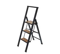Wenko Scala pieghevole a tre scalini, nera - Scaletta per uso domestico antiscivolo, scala doppia di sicurezza, Alluminio verniciato, 44 x 127 x 5.5 cm, Nero
