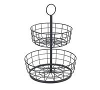 WENKO Scansia multi-cestello, contenitore cucina a 2 piani, cestello per la frutta dal design metallico aperto in ferro verniciato a polvere, cestello da bagno decorativo, Ø 28 x 39 cm, nero