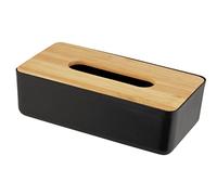 Wenko Scatola Portasalviettine per Salviettine O Fazzoletti, Contenitore di Plastica con Coperchio di Bambù, Estrazione Semplice, per Confezioni di Cartone Standard, 24 X 7,5 X 12,7Cm, Nero/Naturale