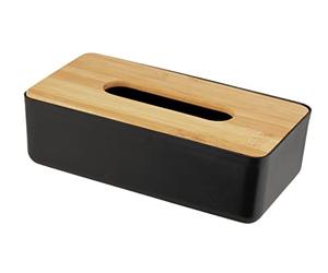 Wenko Scatola Portasalviettine per Salviettine O Fazzoletti, Contenitore di Plastica con Coperchio di Bambù, Estrazione Semplice, per Confezioni di Cartone Standard, 24 X 7,5 X 12,7Cm, Nero/Naturale