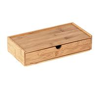 WENKO Scatola con cassetto Terra in bambù - Con le pregiate scatole portaoggetti ed organizzatori della serie Terra conferite alla vostra stanza da bagno un'atmosfera calda e naturale. Rappresentano l'accessorio ottimo al fine di inserire. in maniera mirata. una nota in più nel vostro bagno. In questo modo le stupende scatole portaoggetti diventano un elemento personalizzato di interior design di assoluto risalto. La scatola portaoggetti Terra con cassetto non è solo decorativa. ma tiene anche a portata di mano ed in maniera ordinata tutti gli utensili necessari per il benessere quotidiano nel bagno e in tutta la casa. È ideale per custodire utensili per il trucco. mollette per i capelli. gioielli. matite o anche smartphone e simili. Grazie all'intelligente cassetto. il contenuto del cesto è costantemente protetto da sguardi indiscreti. polvere e umidità! In questo modo tutti gli utensili vengono custoditi in maniera discreta e sicura. L'attraente scatola portaoggetti è realizzata in bambù di alta qualità. caratterizzato dalla sua durezza e robustezza. Questo materiale offre chiari vantaggi anche sotto l'aspetto ecologico: il bambù è una materia prima rinnovabile a rapida crescita e assolutamente alla moda. Particolarmente pratico: tutti i contenitori e le scatole della serie da bagno Terra sono ottimamente abbinabili tra loro. Capacità: 1.07 l. Bambù. 28 x 6 x 14 cm. naturale