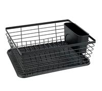 WENKO Scolastoviglie Drip, scolapiatti per stoviglie, ideale come appoggio vicino al lavello, in metallo verniciato a polvere e plastica, 36 x 15 x 30,3 cm, nero