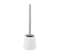 WENKO Scopino WC Mod Sortino autoportante in silicone autopulente con manico in acciaio inox, testina nera intercambiabile Ø 7,5 cm, dimensioni Ø 10,5 x 37 cm, bianco