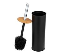 WENKO Scopino WC mod. Tortona, scopino chiuso in acciaio, combinato con bambù, Ø 9,5 x 38,5 cm, nero