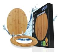 Wenko Sedile Wc Bambusa in Bambù con Meccanismo di Abbassamento Automatico Easy-Close e Fissaggio Igienico Fix-Clip, Verniciatura a Più Strati e Resistente All’Umidità, (Lxp): 34,5X40,5 Cm, Naturale