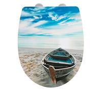 WENKO Sedile WC Boat, con superﬁcie extra lucida - Sedile WC con chiusura automatica ammortizzata, fissaggio igienico Fix-Clip, Termoplastica, 36.5 x 45 cm, Multicolore