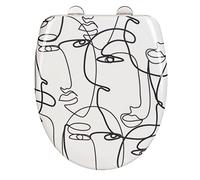 Wenko Sedile Wc Faces con Design Duroplast, Meccanismo di Abbassamento Automatico Easy-Close e Fissaggio Igienico Fix-Clip in Acciaio Inox, Antibatterico e Antigraffio, 38 X 45 Cm, Bianco/Nero