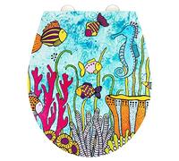 Wenko Sedile WC Ocean Life colorato Rollin'Art con superficie in rilievo, fissaggio rapido igienico in acciaio inox e abbassamento automatico Easy-Close, in Duroplast antibatterica, 38 x 44,5 cm
