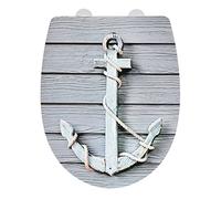 WENKO Sedile WC Rope, con decoro in rilievo - Sedile WC con chiusura automatica ammortizzata, fissaggio igienico Fix-Clip, Termoplastica, 36.5 x 45 cm, Multicolore