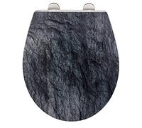 Wenko Sedile Wc Slate Rock Robusto in Duroplast Antibatterico con Meccanismo di Abbassamento Automatico e Fissaggio Igienico Fix-Clip in Acciaio Inox, Superficie in Rilievo, 38 X 44,5 Cm