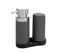 WENKO Set lavapiatti Easy-Squeeze grigio - Dispenser sapone e dispenser detersivo piatti Capacità: 0.25 l, Poliresina, 15 x 18 x 7 cm, Grigio