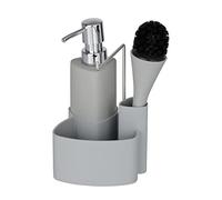 WENKO Set lavare piatti Empire grigio - con spazzola Capacità: 0.25 l, Ceramica in finitura soft touch, 11 x 19 x 12.5 cm, Grigio