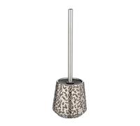 WENKO Set WC Burgos in pregiata ceramica con brillante gioco di disegni, originale portascopino incluso scopino WC, ciuffo Ø 7,5 cm sostituibile, marrone-grigio/platino Ø 12 x 33,5 cm