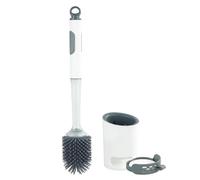 WENKO Set WC con dispenser detergente 2in1, ricaricabile, con testina in silicone, montaggio a parete senza foratura, Ø 10,5 x 45 cm, bianco