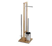 WENKO Set WC da terra Rivalta, con porta carta igienica e porta scopino integrati, realizzato in vero bambù, 70 X 23.5 X 18 cm, marrone