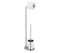 Wenko Set WC MOD. Levante autoportante con portarotolo e scopino Integrato in Acciaio Inox Lucido Design Moderno 23x63x17 cm Nero per Bagno Elegante