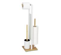 Wenko Set WC MOD. Rivalta portarotolo e portarotolo di riserva in bambù Vetro di Sicurezza scopino Nero Acciaio 18 x 70 x 23 cm Bianco Naturale