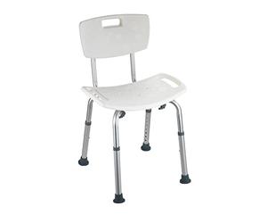 WENKO Sgabello con schienale per doccia Secura - Sgabello per vasca, portata 130 kg, Plastica, 49 x 68.5-85.5 x 54 cm, Bianco