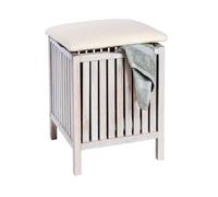 WENKO Sgabello portabiancheria Norway bianco - Wohnhocker, Landhaus-Stil, Legno Noce, 39 x 52 x 39 cm, Bianco sbiancato