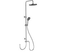Wenko Sistema doccia Watersaving, asta doccia in acciaio inox con soffione doccia a pioggia a risparmio idrico e doccetta a mano, collegamento semplice a rubinetti, regolabile (75-120 cm), cromato