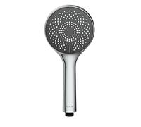 Wenko Soffione doccia risparmio acqua, Ø 11 cm - Doccetta universale, soffione doccia con sistema per risparmio idrico e 5 tipi di getto, ABS, 11 x 11 cm, Cromo/Bianco/Grigio