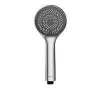 Wenko Soffione doccia risparmio acqua - Doccetta universale, soffione doccia con sistema per risparmio idrico e 3 tipi di getto, ABS, Ø 9.5 cm, Cromo/Grigio