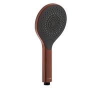 Wenko Soffione doccia Watersaving Wood, doccetta a mano a risparmio idrico in ottica legno, plastica, risparmia acqua, 3 getti, collegamento universale ½“, Ø 12 cm, marrone/nero