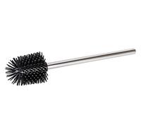 Wenko - Spazzola di ricambio con testina in silicone, spazzola per WC con testina sostituibile, effetto antiaderente, con manico in acciaio inox lucido, Ø 8,5 x 35 cm, colore: Argento/Nero
