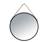 WENKO Specchio rotondo da parete Borrone, specchio con cornice in metallo di colore nero e cinghia per appenderlo, specchio decorativo dal design vintage, vetro/metallo, Ø 40 cm, colore nero