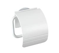 WENKO Static-Loc portarotolo bagno con coperchio Osimo bianco - fissaggio senza trapano, Polipropilene, 15 x 14 x 5 cm, Bianco