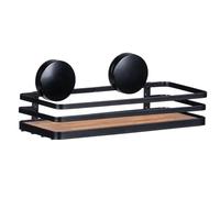 Wenko Superficie di appoggio da parete Static-Loc Plus Alba per stanza da bagno, in acciaio verniciato e bambù sostenibile, fissaggio senza perforazione, 26,5 x 12,5 x 11 cm, nero/al naturale