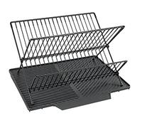 WENKO Tappetino scolapiatti Nelia con griglia scolapiatti, superficie inclinata per un deflusso ottimale dell’acqua, tappetino in plastica, scolapiatti in metallo, (L x A x P): 34 x 24 x 40 cm, nero