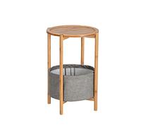 WENKO Tavolino Bahari, pregiato tavolino da salotto e comodino in bambù ecosostenibile, con pratico cesto portaoggetti in poliestere e ripiano estraibile, tanto spazio per accessori, 42 x 60 cm