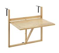 WENKO Tavolino pieghevole in bambù Waikiki, da agganciare alla ringhiera del balcone con supporti a parete regolabili e piano del tavolo abbassabile, verniciato, 64 x 65 x 44 cm, Marrone, 69806800