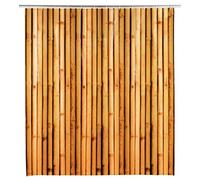 WENKO Tenda doccia in materiale plastico (PE) | tenda per doccia e vasca, impermeabile, 180 x 200 cm, incl. 12 anelli bianchi per tenda da doccia, marrone, Mod Bambusa