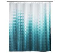 Wenko Tenda per doccia Tullin, 180 x 200 cm, tenda in 100% poliestere con occhielli in metallo e banda con peso in gomma per doccia e vasca, idrorepellente e lavabile, inclusi 12 anelli bianchi