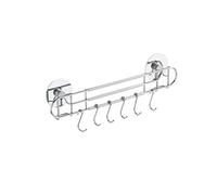 WENKO Turbo-Loc® barra con 6 ganci - fissaggio senza trapano, Metallo cromato, 31.5 x 9.5 x 5 cm, Argento lucido