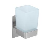 WENKO Turbo-Loc - Bicchiere porta spazzolini Genova opaco, supporto da parete con tazza per spazzolini da denti da fissare senza foratura, supporto in acciaio inox, tazza in vetro satinato, 6,2 x 13,2