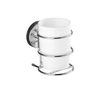 WENKO Vacuum-Loc® bicchiere portaspazzolini Milazzo - fissaggio senza trapano, Acciaio, 7.5 x 11.5 x 9.5 cm, Cromo