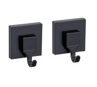 Vacuum-Loc® Gancio da parete Quadro set da 2, gancio da bagno in plastica, fissaggio senza forare, nero