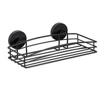 Wenko Vacuum-Loc Mensola da Parete Nera per Doccia con Design a cestello Aperto in Acciaio Laccato Stile Loft Mensola da Parete per Fissaggio Senza Fori con Fissaggio sottovuoto, 26 x 6,5 x 14 cm