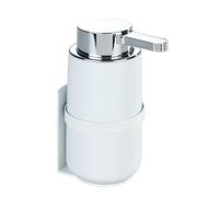 WENKO Woya - Dispenser di sapone da parete ricaricabile, in ceramica, per fino a 250 ml, sapone liquido, detersivo per piatti o disinfettante, fissaggio Turbo-Loc senza foratura, 6,8 x 13 cm, colore: