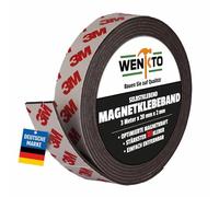 WENKTO® Nastro magnetico 3 metri; forte nastro magnetico 3M progetti fai da te e fai da te; nastro flessibile con magneti; nastro magnetico per pareti, porte e altro ancora (1 x 3 metri, 2 cm di